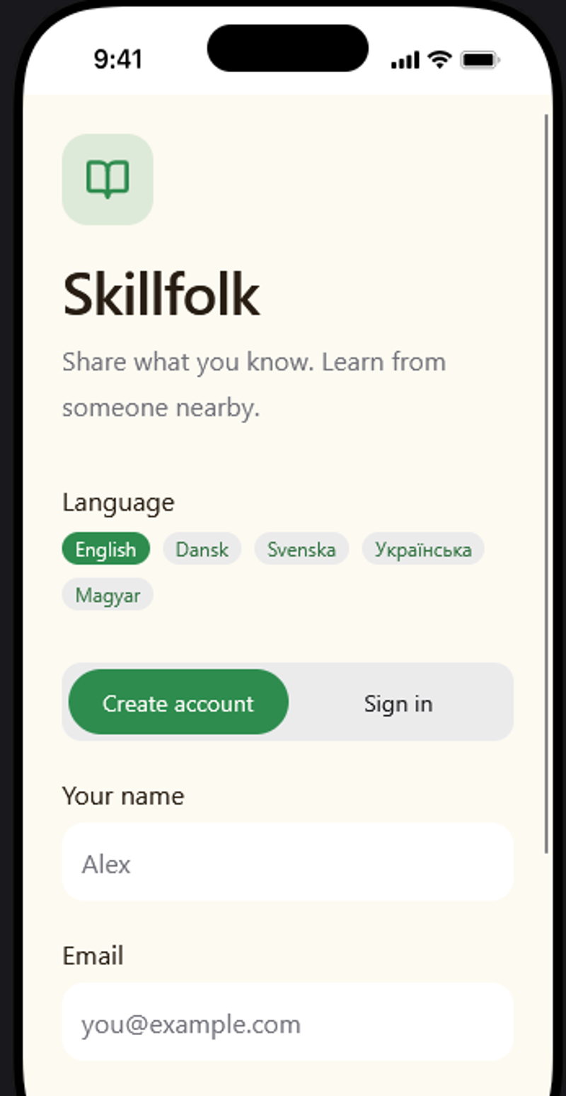 Skillfolk app first screen view